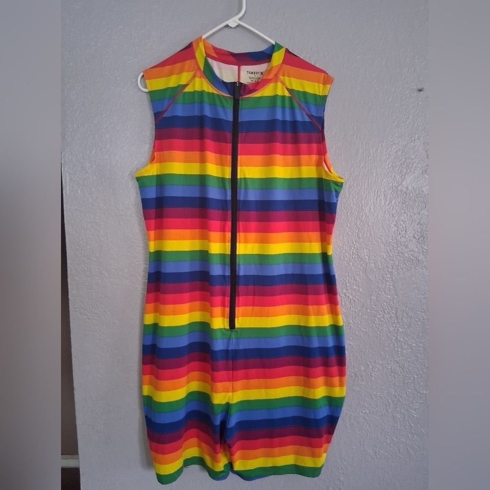 TOMBOY X Adult Unisex Rainbow Stripe Unitard Mardi Gras LGBT LGBTQ Pride 4X - Picture 2 of 6